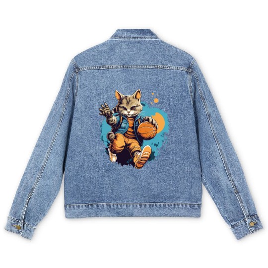 Basketball Cat Basketball Player I Love Basketball Men's Denim Jackets