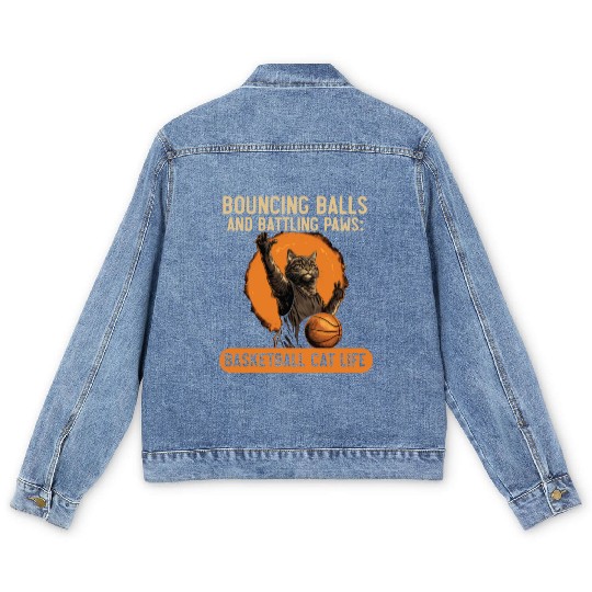 Basketball Cat Basketball Player I Love Basketball Men's Denim Jackets