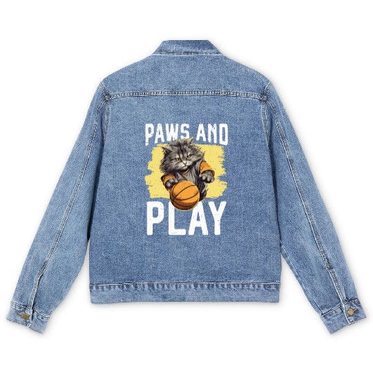Basketball Cat Basketball Player I Love Basketball Men's Denim Jackets