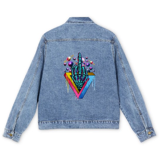 Trippy skeleton middle finger Men's Denim Jackets