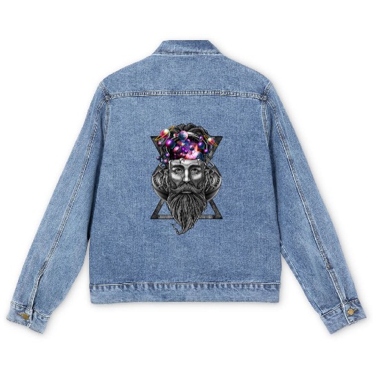 Long beard hipster trippy solar system Men's Denim Jackets