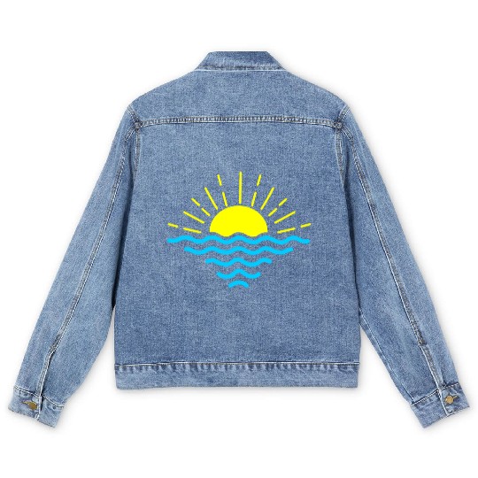 Sunset below blue waves of the sea Men's Denim Jackets