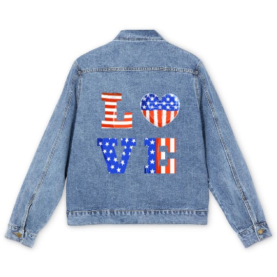 LOVE America Independence Day USA Patriots Men's Denim Jackets