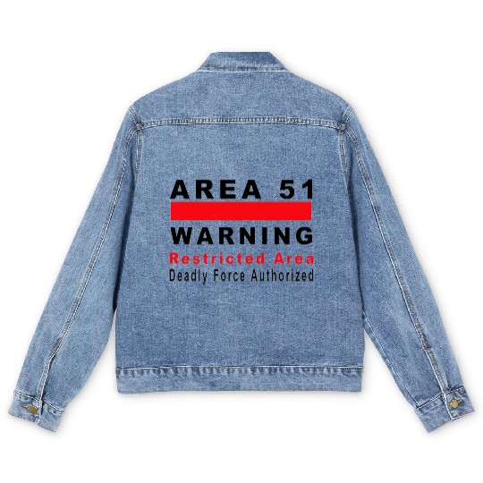 Area 51 Warning Sign Men's Denim Jackets