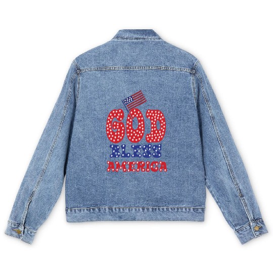 PATRIOTIC DAY GOD BLESS AMERICA Men's Denim Jackets
