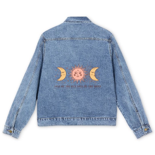 Boho Celestial Sun And Moon Men's Denim Jackets