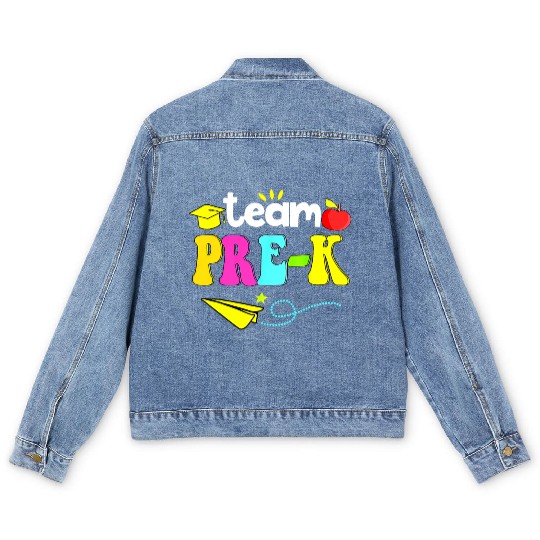 Happy Back To School Team Pre K Preschool Teacher Men's Denim Jackets