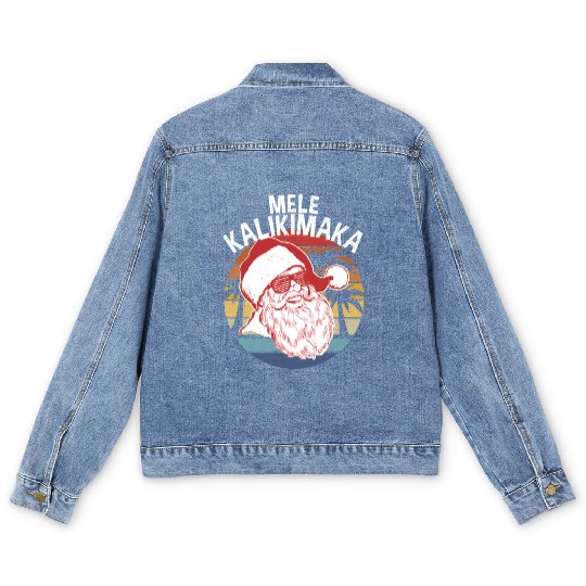 Mele Kalikimaka Hipster Santa Palm Trees Men's Denim Jackets