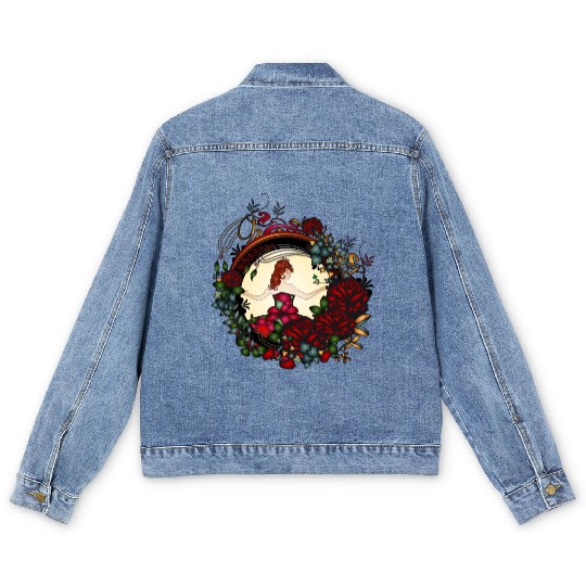 Art Nouveau princess in the rose garden Men's Denim Jackets