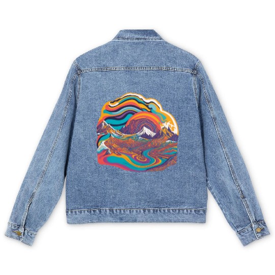 A psychedelic landscape. Men's Denim Jackets