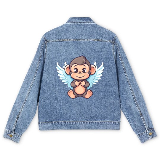 Cute Monkey Angel - Winged Design Men's Denim Jackets