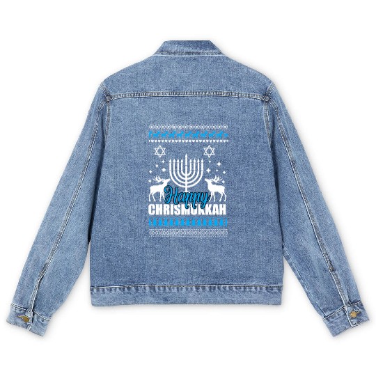 Happy Chrismukkah Ugly Style Men's Denim Jackets