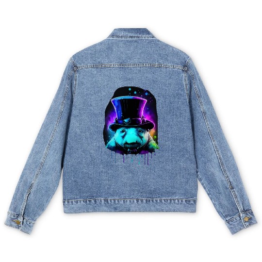 Cute Tardigrade in a Top Hat - Retro Disco Drip Ar Men's Denim Jackets
