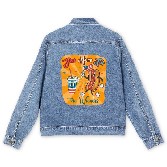 I'm Just Here For The Wieners Cartoon Hot Dog 4Th Men's Denim Jackets