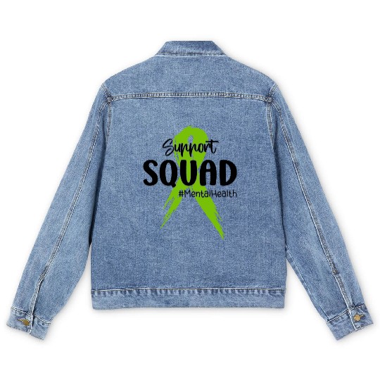 Support Squad Mental Health Awareness Lime Green Men's Denim Jackets