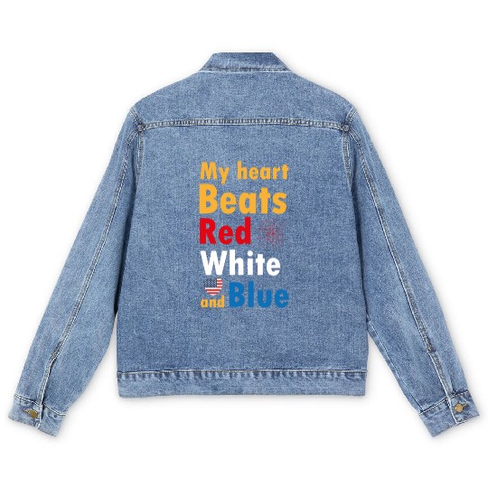 my heart beats red white and blue Men's Denim Jackets