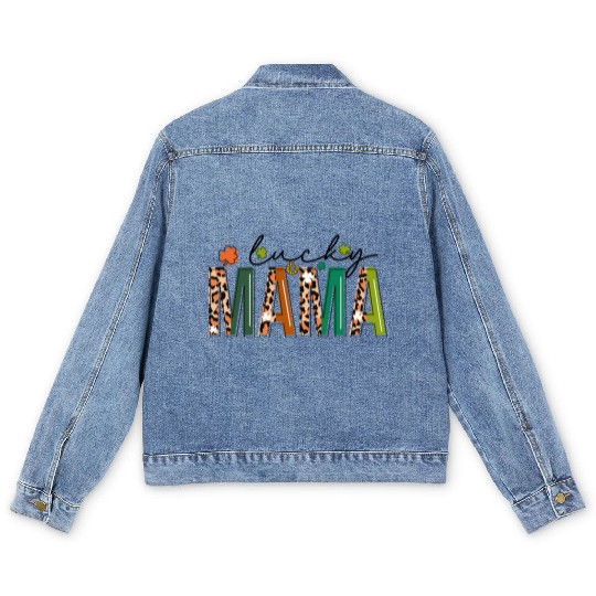 St Patrick'S Day Leopard For Mom Grandma Lucky Mam Men's Denim Jackets