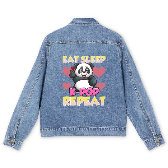 Cute Eat Sleep K Pop Repeat Kawaii Panda Kpop Men's Denim Jackets