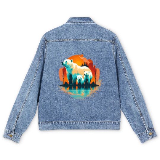 Polar Bear with cubs, Snow Spectrum Men's Denim Jackets