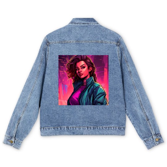 Synthwave City Bloom - Neon Pink Cityscape Men's Denim Jackets