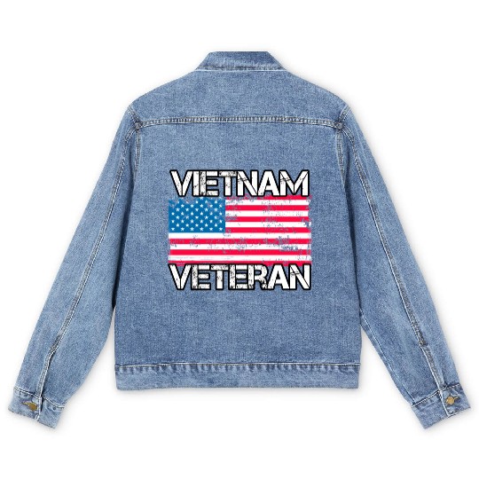 Vietnam Veteran Us Flag Military Vet Men's Denim Jackets