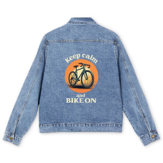 Keep Calm and Bike On Bicycle, Bike, Cycling Men's Denim Jackets