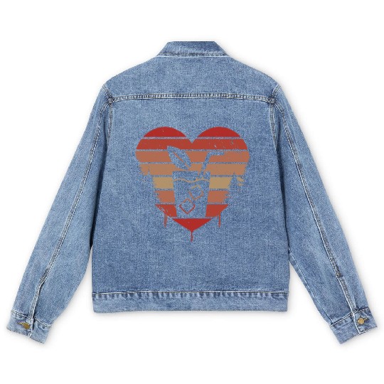 Cute Red Vintage Heart Sweet Tea Valentine Day Men's Denim Jackets