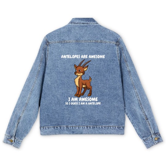 Cute funny brown antelope Men's Denim Jackets
