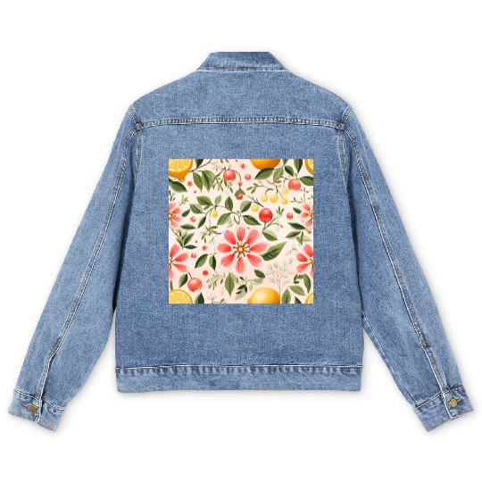 Lemon Pink Floral Detailed Summer Collection 03 Men's Denim Jackets