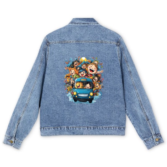 Back to School Pre-K Kindergarten School Bus Men's Denim Jackets