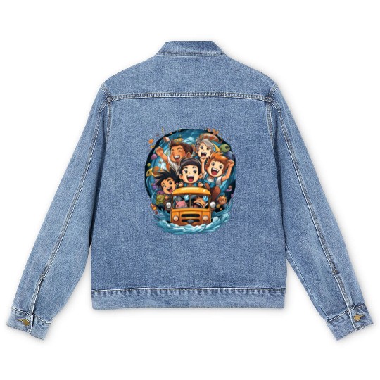 Back to School Pre-K Kindergarten School Bus Men's Denim Jackets