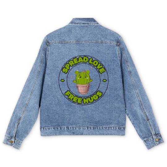 Spread Love Free Hugs Funny Cactus in a Pot Men's Denim Jackets