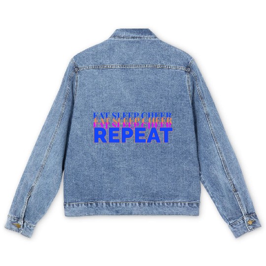 eat sleep cheer repeat quote red nostalgia Men's Denim Jackets