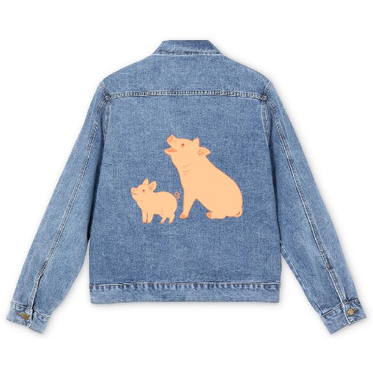 Mother pig with piglet Men's Denim Jackets