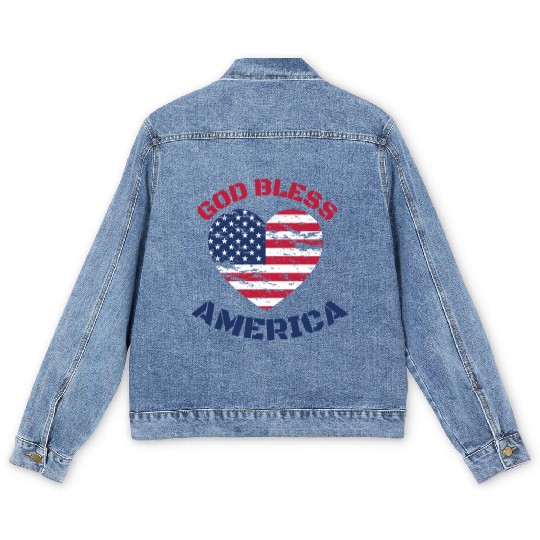 God Bless America, Heart Flag Shape. Men's Denim Jackets