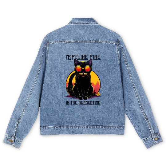FELINE Fine | Cat Lover Summer Animal Beach Party Men's Denim Jackets