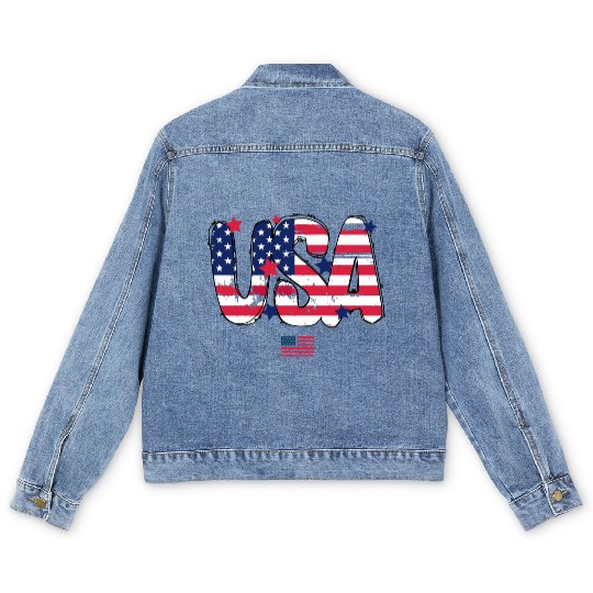 USA Flag Patriotic 4th of July America day of Men's Denim Jackets