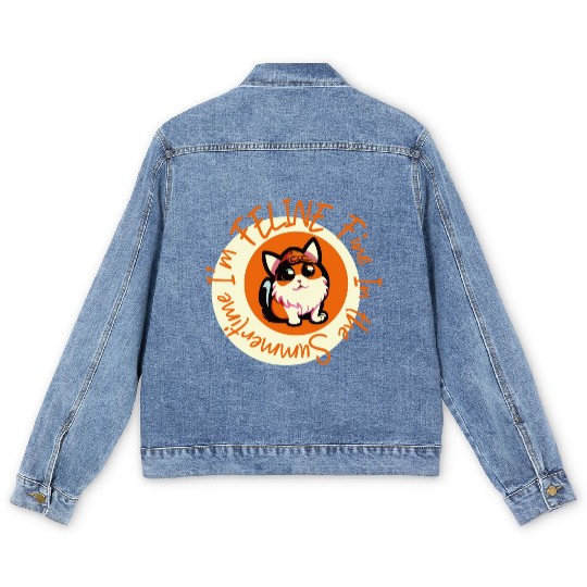 I'm FELINE Fine | Cat Lover Summer Animal Party Men's Denim Jackets