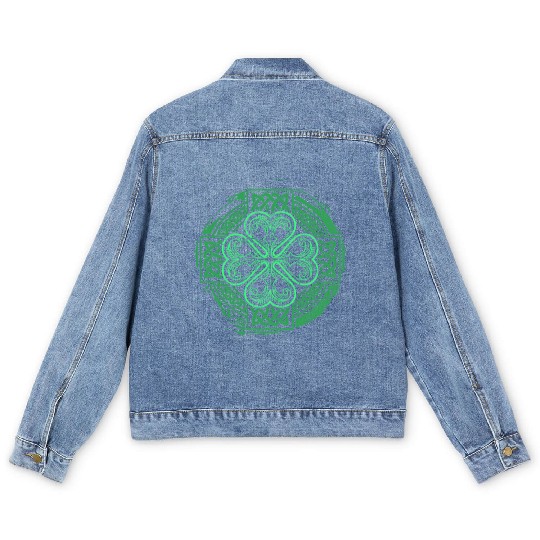 Celtic Knot Irish Shamrock Three Leaf Clover St Pa Men's Denim Jackets