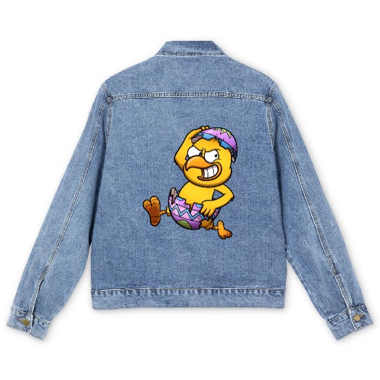 Running Little Chick In An Easter Egg Men's Denim Jackets