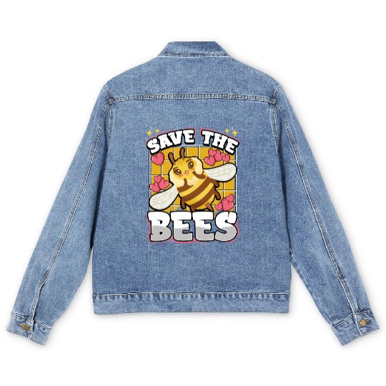 Save The Bees Cute Bumblebee Men's Denim Jackets