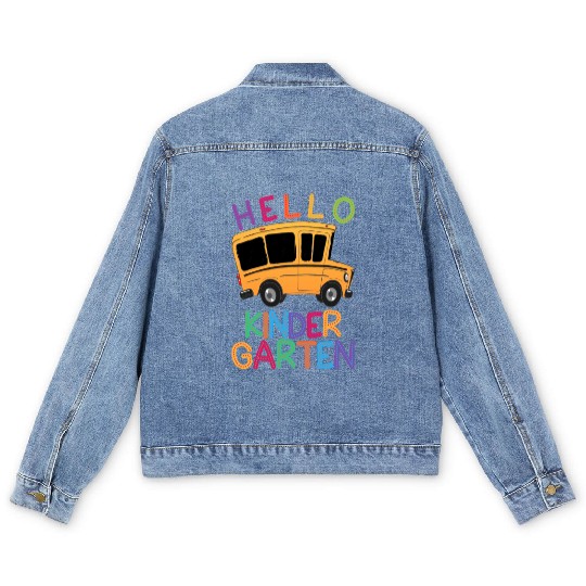 hello kindergarten Men's Denim Jackets print template school bus