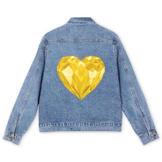 Glossy yellow diamond heart Men's Denim Jackets