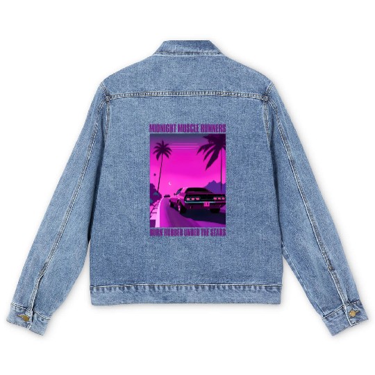 Vintage 80s Graphic Retrowave Muscle Car Racing Men's Denim Jackets