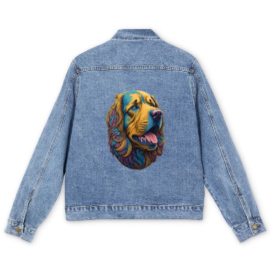 Colorful Dog Golden Retriever Men's Denim Jackets
