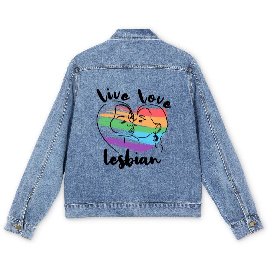 Live Love Lesbian Rainbow Lgbtq Gay Pride Queer Men's Denim Jackets