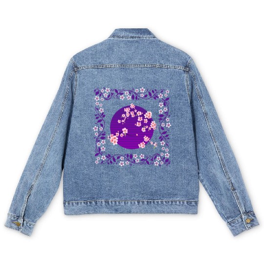 Cherry Blossom Men's Denim Jackets, Aesthetic Vaporwave Sakura