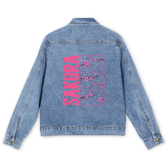 Cherry Blossom Men's Denim Jackets, Sakura Kawaii Pop Culture
