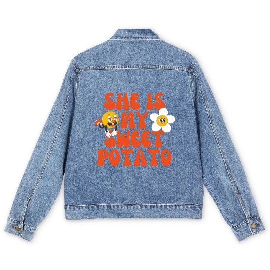 she is my sweet potato Men's Denim Jackets