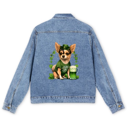 Chihuahua | St. Saint Patricks Day Beer Shamrock Men's Denim Jackets